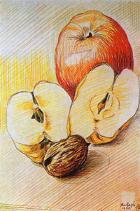 Натюрморт - 2 яблока и орех